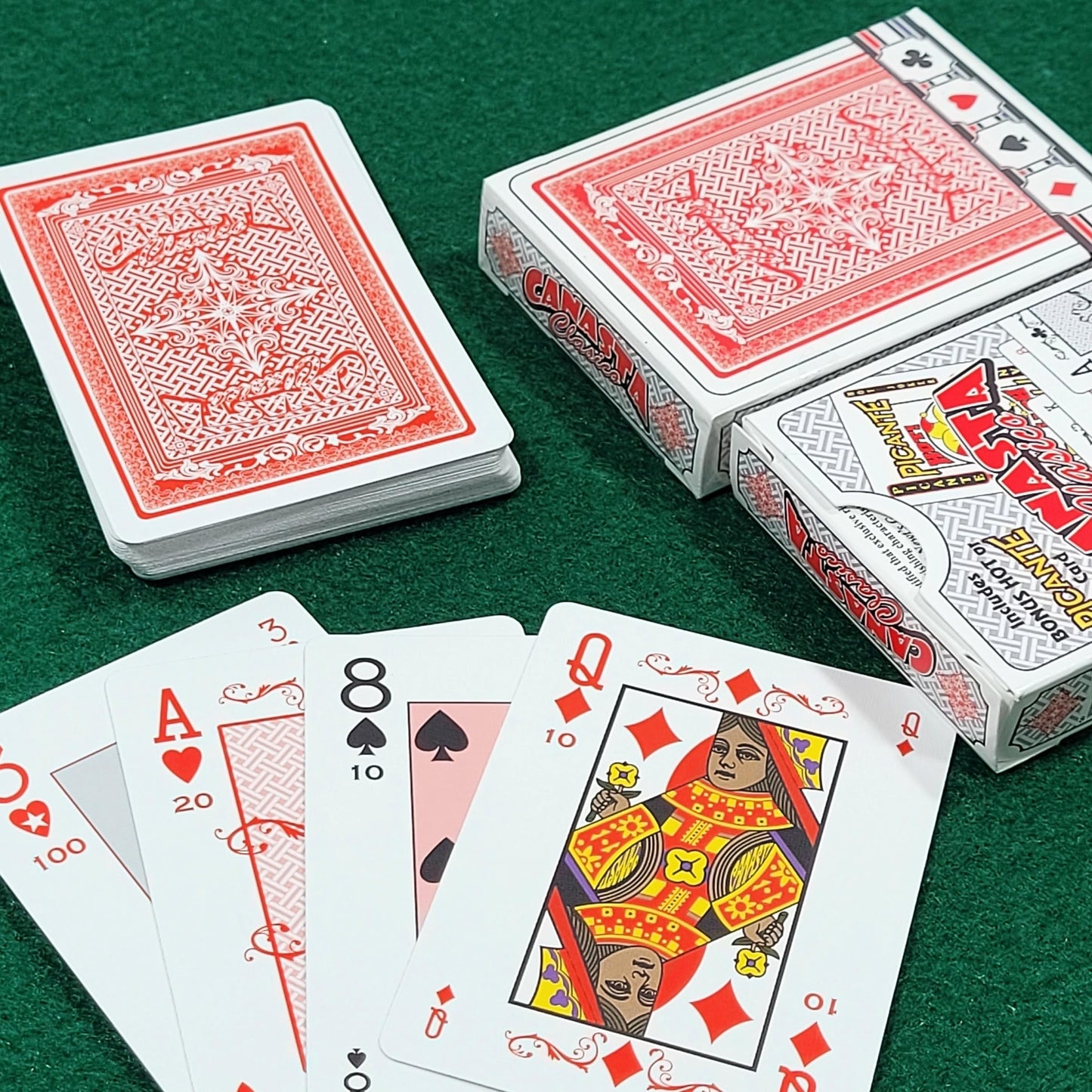 Newt's Playing Cards Canasta Clásico Double Deck Set - Deluxe Edition, Red, Cardstock, Includes 2 Single Decks with Point Values