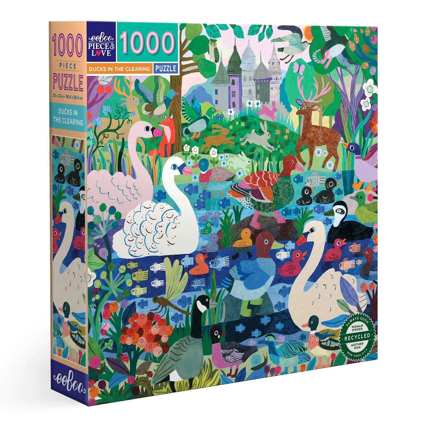eeBoo Piece & Love: Ducks in The Clearing - 1000 Piece Puzzle - mature-themed Square Jigsaw  23x23  Includes Image Reference Insert  Pieces