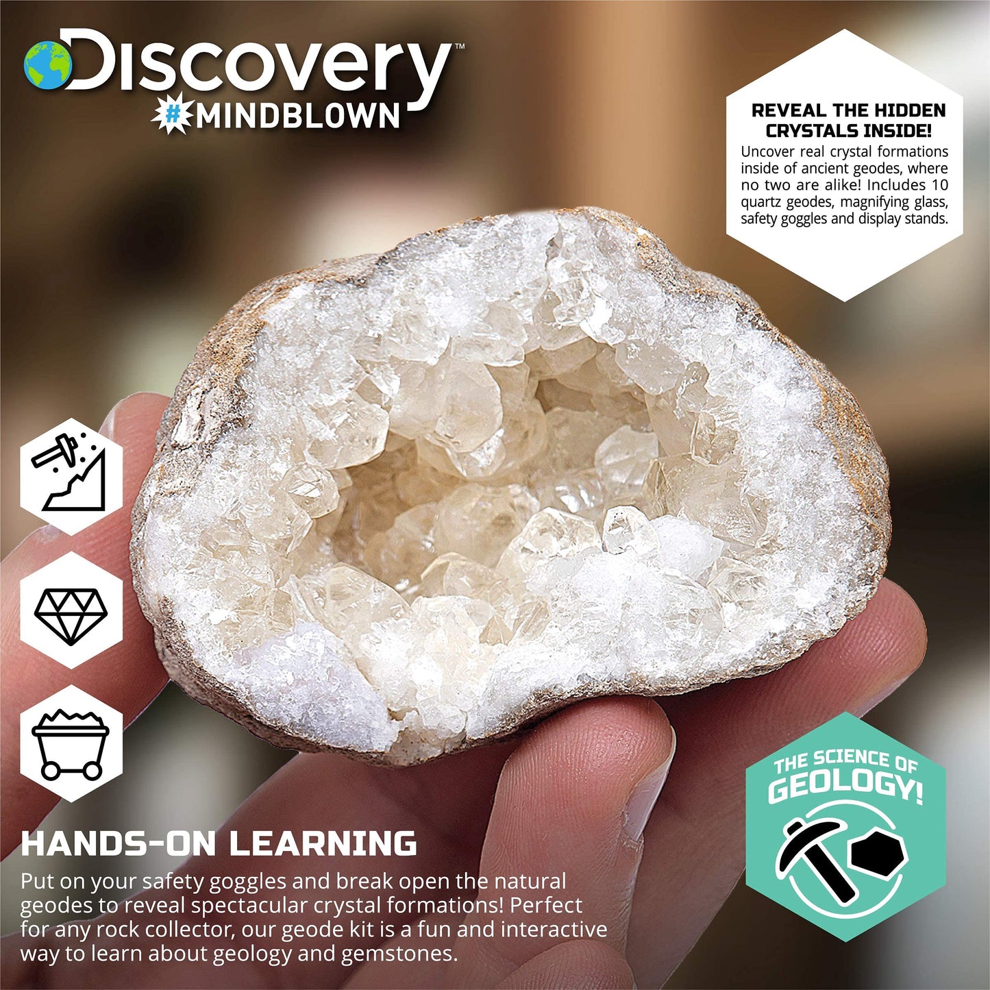 Discovery Kids Toy Mystery Crystals Geode Excavation Kit 14Pc