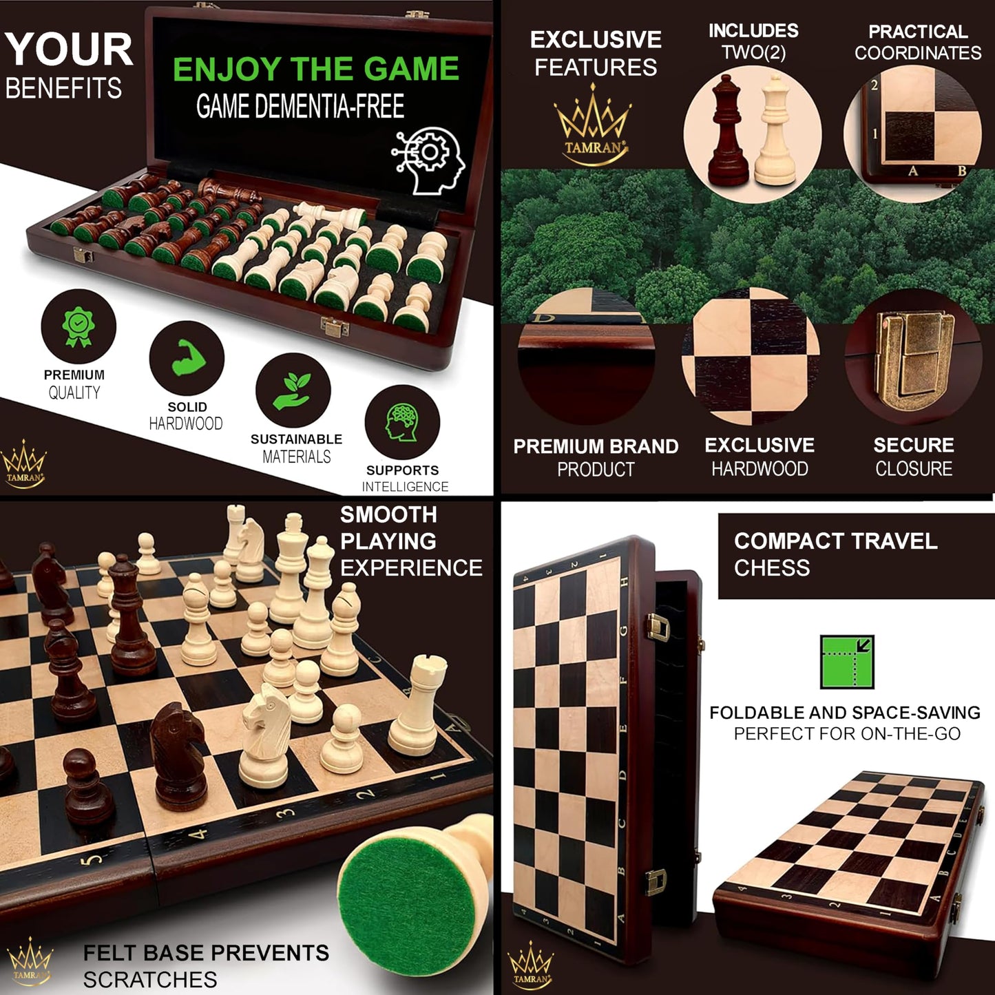 Magnetic Wooden Chess Set, 15 Inches Chess Set Board Games, Foldable Chess Board Game, Handmade Portable Travel Chess Game, Ches