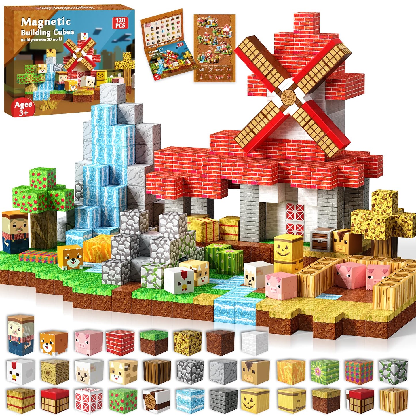 Goody King Magnetic Blocks | 120Pcs Magnetic Building Blocks,Magnetic Blocks Farm,Stem Montessori Sensory Toys For Toddlers Kids Boys Girls Ages 3 4 5 6 7 8 9 10 Christmas Birthday Gifts