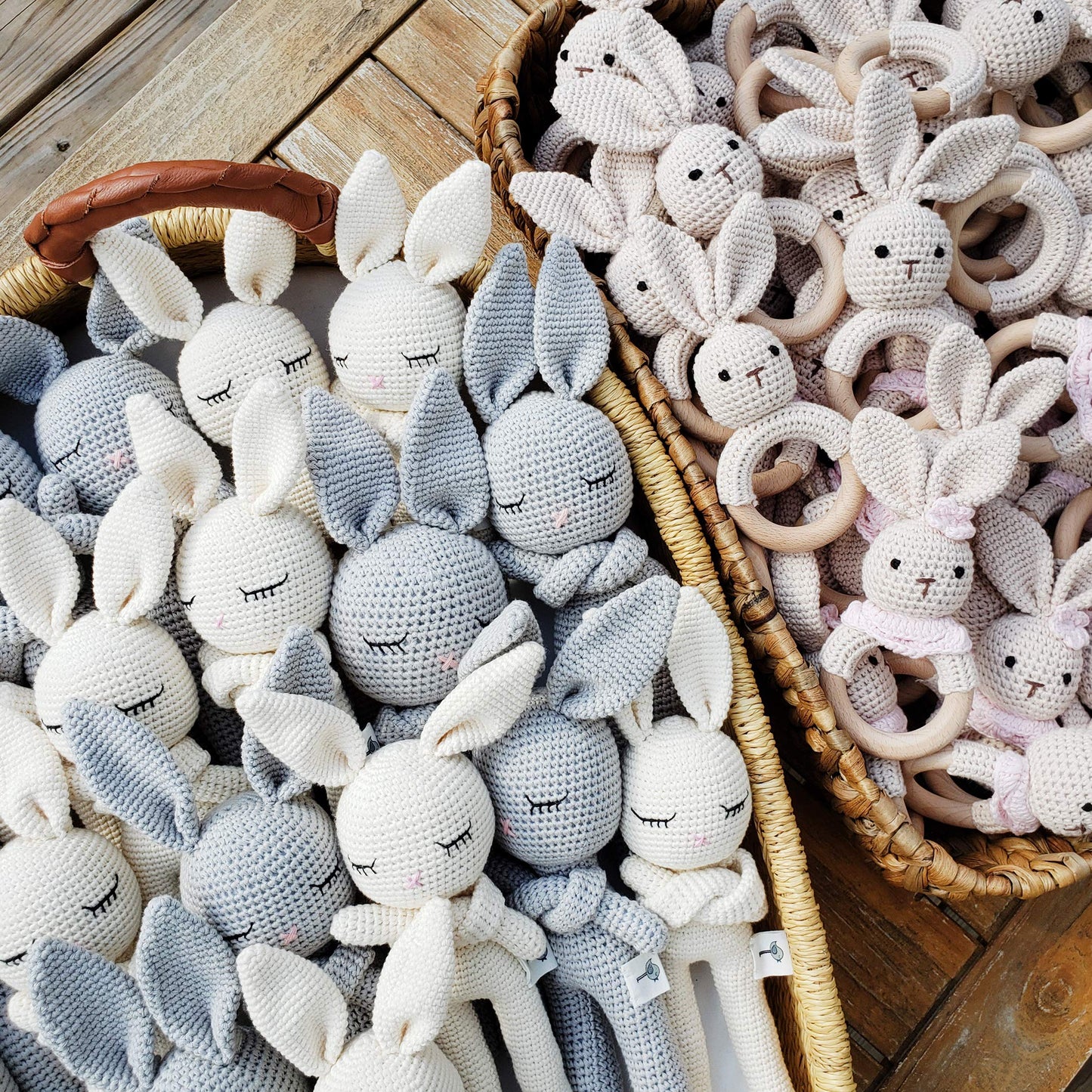 Cotton Crochet Bunny Doll Rattle Sleepy Head Bunny Toy | 13 Inch Baby First Stuffy Amigurumi Buddy Security Blanket Newborn Photo Prop (Gray Sleepy Bunny)