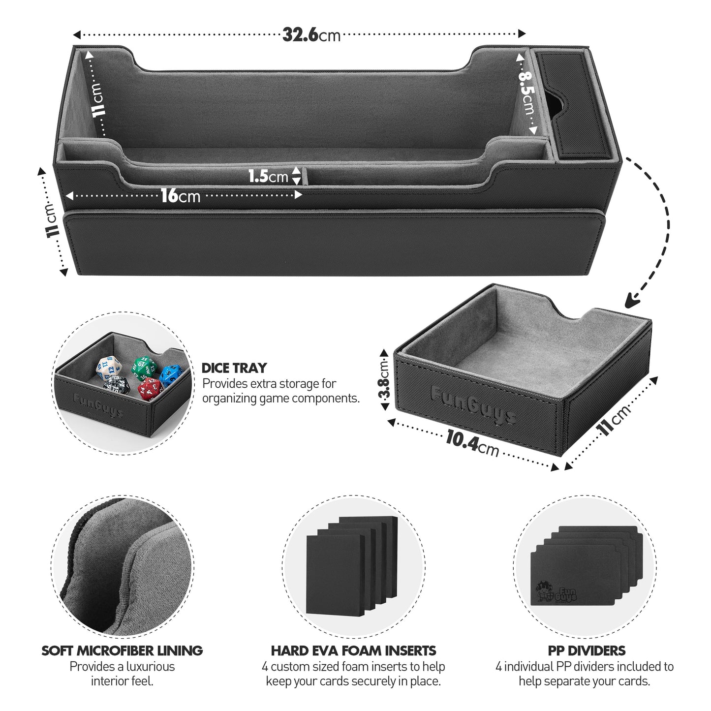 FunGuys Trading Card Deck Box - Holds 500+ Cards, Faux Leather, Black, 15 x 5 x 4.7, Model FGUG-TDB-L1R-DT