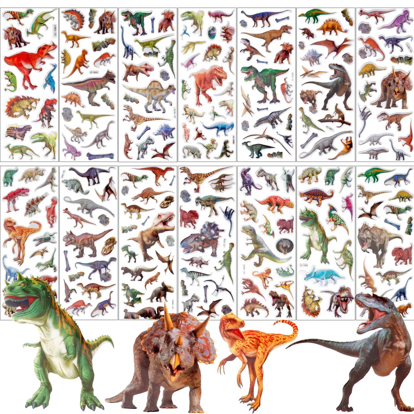 Upins Dianosaur Stickers For Kids, 14 Different Sheets 200+ Counts 3D Puffy Stickers Craft Scrapbooking For Children Dinosaur Lovers