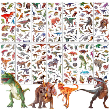 Upins Dianosaur Stickers For Kids, 14 Different Sheets 200+ Counts 3D Puffy Stickers Craft Scrapbooking For Children Dinosaur Lovers