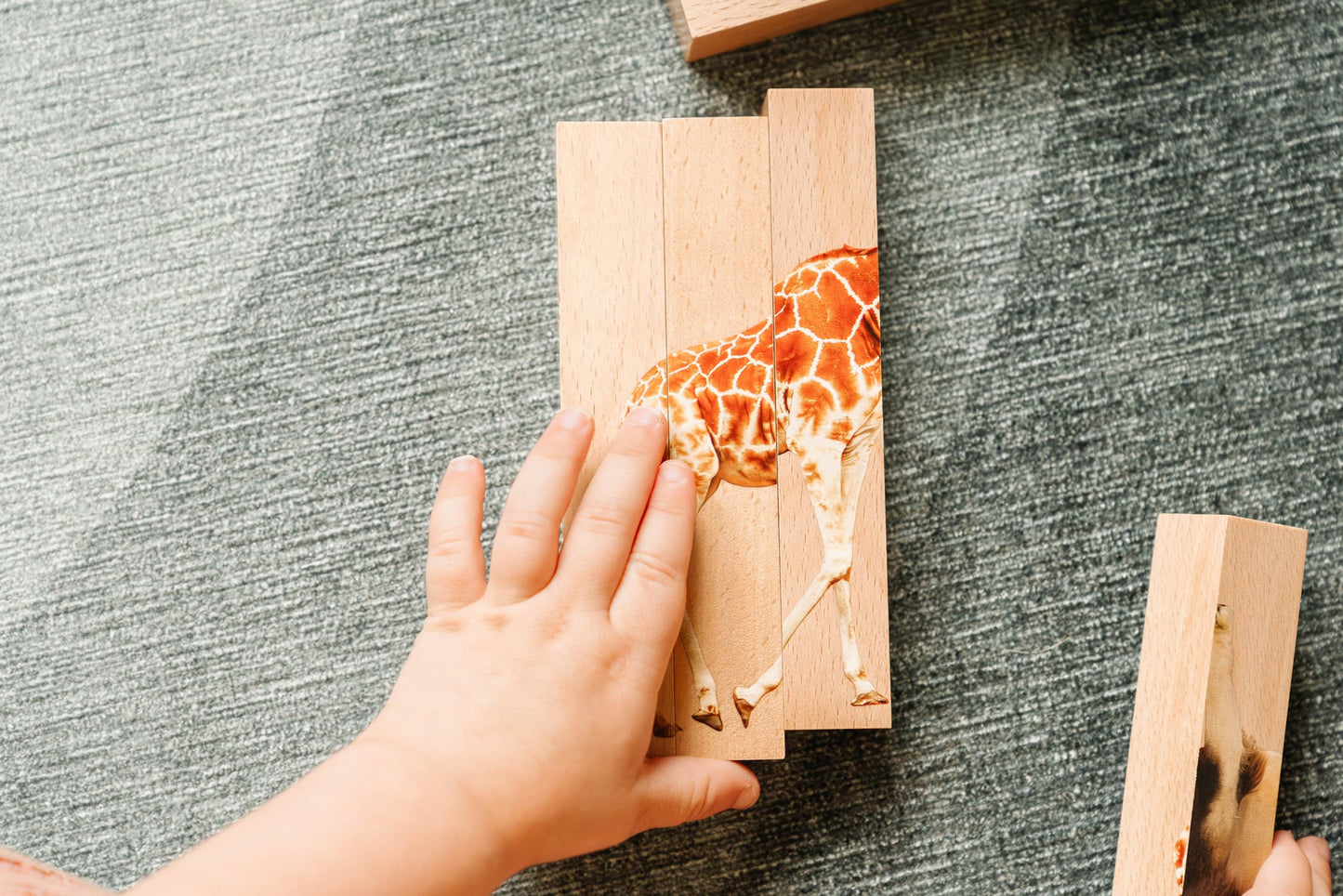 Wooden Animal Chunky Puzzles For Toddlers 2+ Years - Montessori 4 In 1 Safari Animal Block Puzzle Toy
