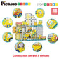 PicassoTiles Magnet Tiles Magnetic Building Blocks with 8 Construction Vehicles Crank Truck Excavator Bulldozer Road Roller Conc