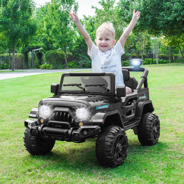 Costzon 12V Kids Ride on Truck Car, Electric Vehicle w/Remote Control, Threaded Wheels, 3 Speeds, LED Lights, Music, Horn & Wire