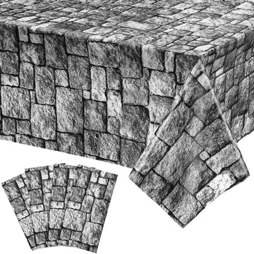 Stone Wall Tablecloths, Halloween Table Covers Brick Wall Decorations Disposable Plastic Medieval Castle Themed Brick Stone Table Cloth For Halloween Birthday Party Supplies, 108 X 54 Inches(4 Pack)