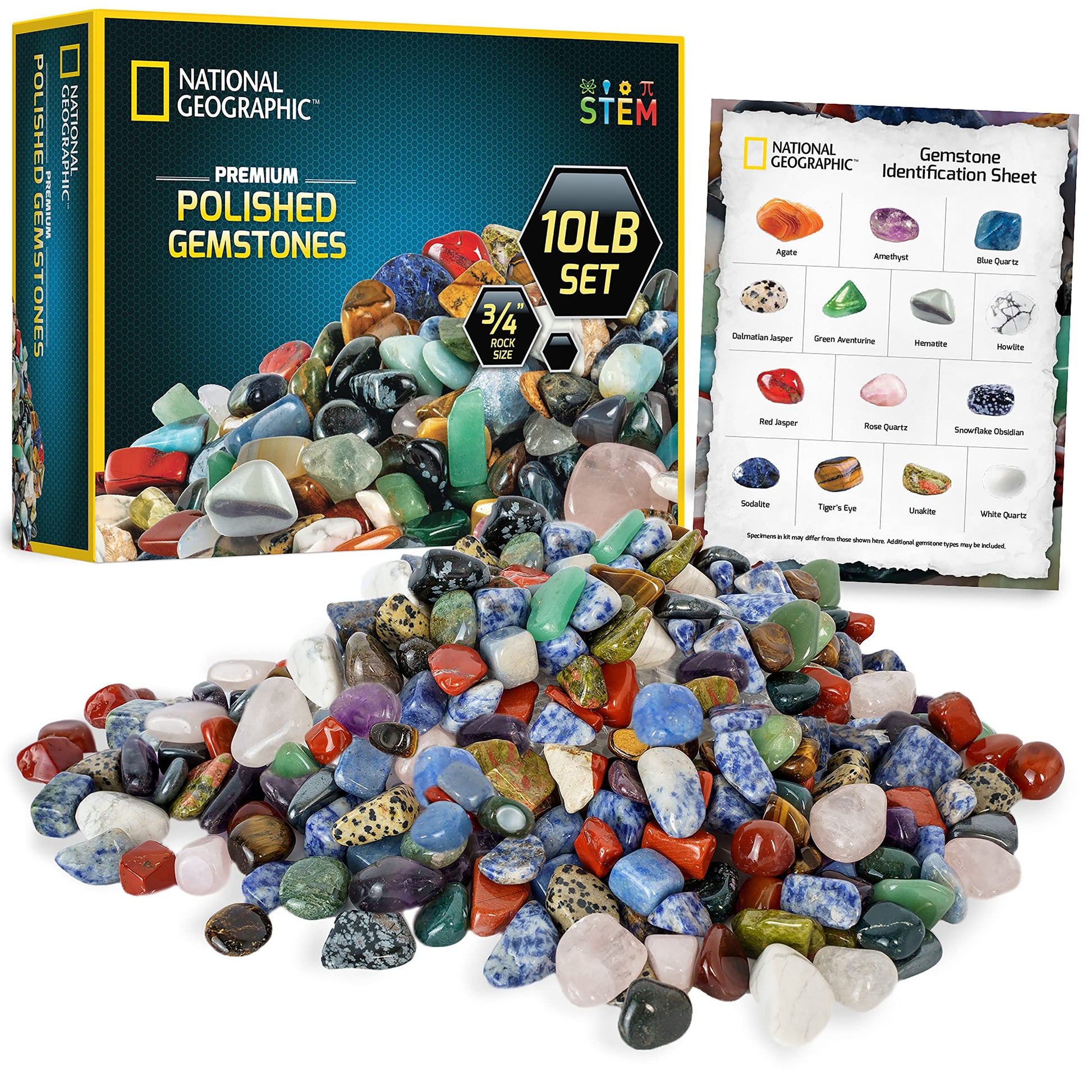 National Geographic Premium Polished Stones - 10 Pounds Of 3/4-Inch Tumbled Stones And Crystals Bulk, Arts And Crafts, Rock And Mineral Kit, Rocks For Kids, Stem Toys