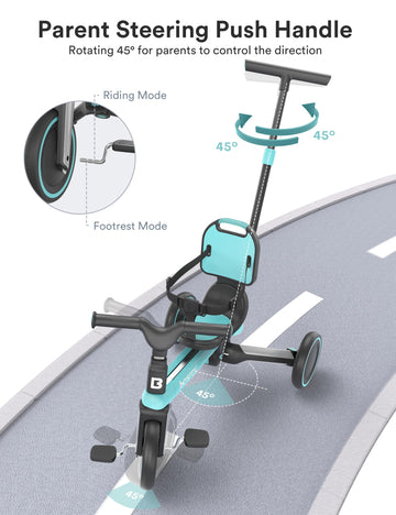 besrey Toddler Tricycle with Parent Steering Push Handle for 1-3 Years Old Girls and Boys, Toddler Bike with Removable Pedals an