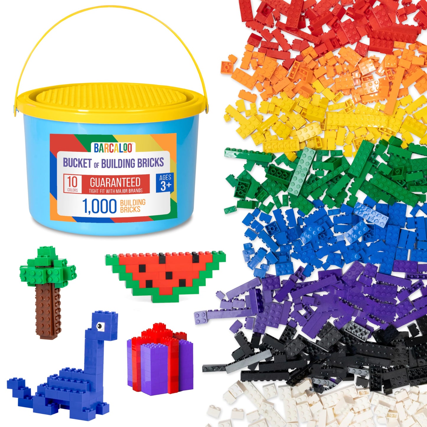 Barcaloo 1000 Piece Building Bricks Play Set, 10 Classic Colors Bulk Building Blocks, Generic Brick Building Parts, For Boys And