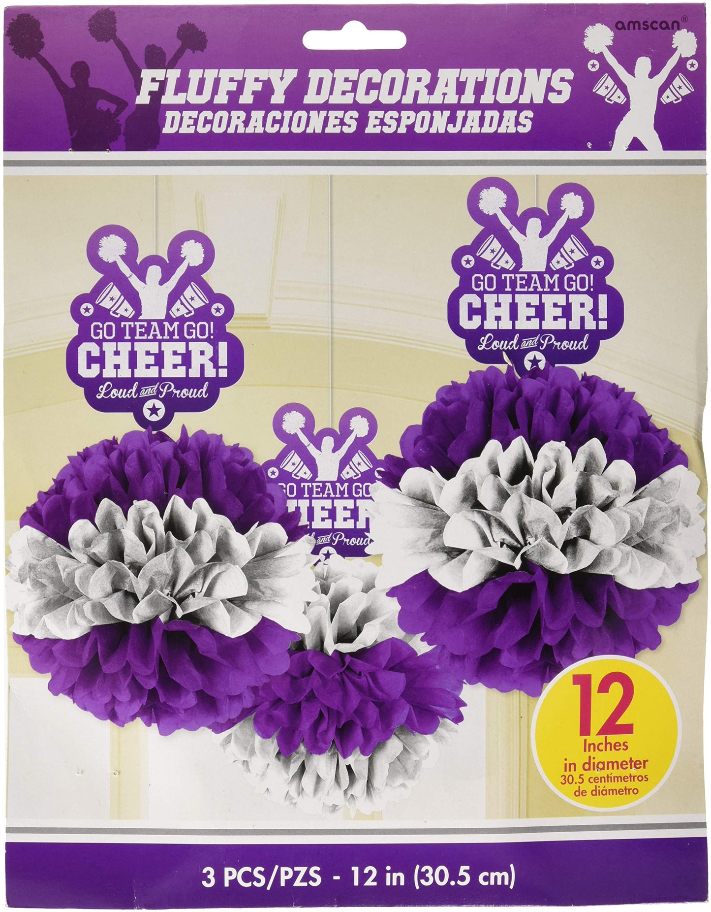 Amscan Spirit Squad Deluxe Fluffy Decorations, 3 Pcs, 12''