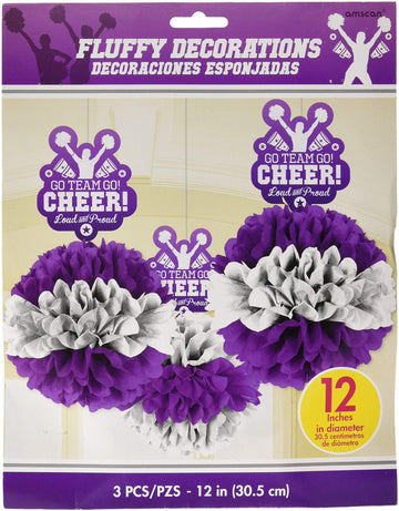 Amscan Spirit Squad Deluxe Fluffy Decorations, 3 Pcs, 12''