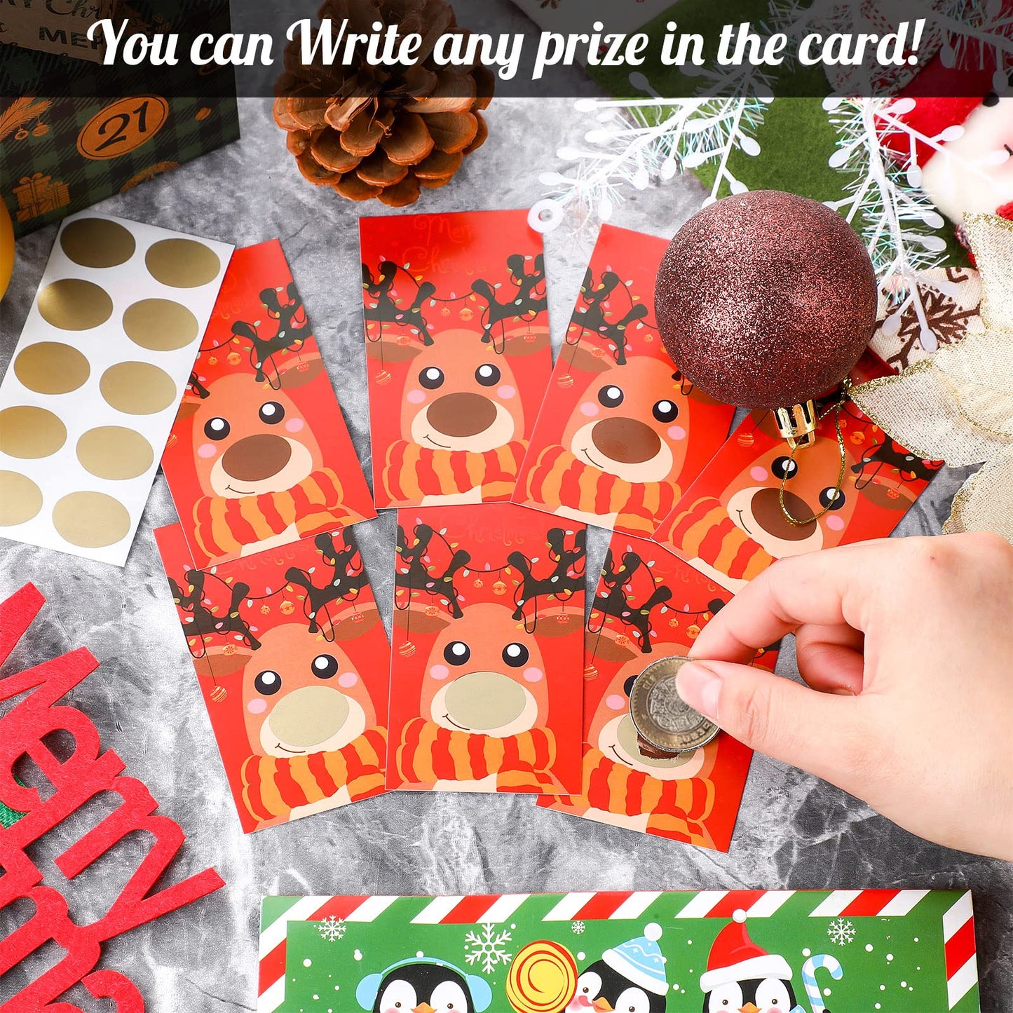 Outus 50 Pieces Christmas Scratch Off Cards Stickers Christmas Hawaii Party Games Vouchers Festive Raffle Tickets Holiday Business Prize Drawings For Kids Adults Families Events Groups (Elk)