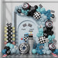 Eopelsm Race Car Balloon Garland Kit 166PCS, Dusty Blue & Black Latex, Checkered Foil, BQ-RCK, Perfect for Birthday Party Decorations