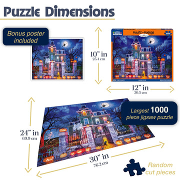 White Mountain 1000 Piece Halloween Jigsaw Puzzle Fall and Autumn Haunted Puzzles Large Pieces Gift for mature-themeds and Family 24x30 - House of Horror