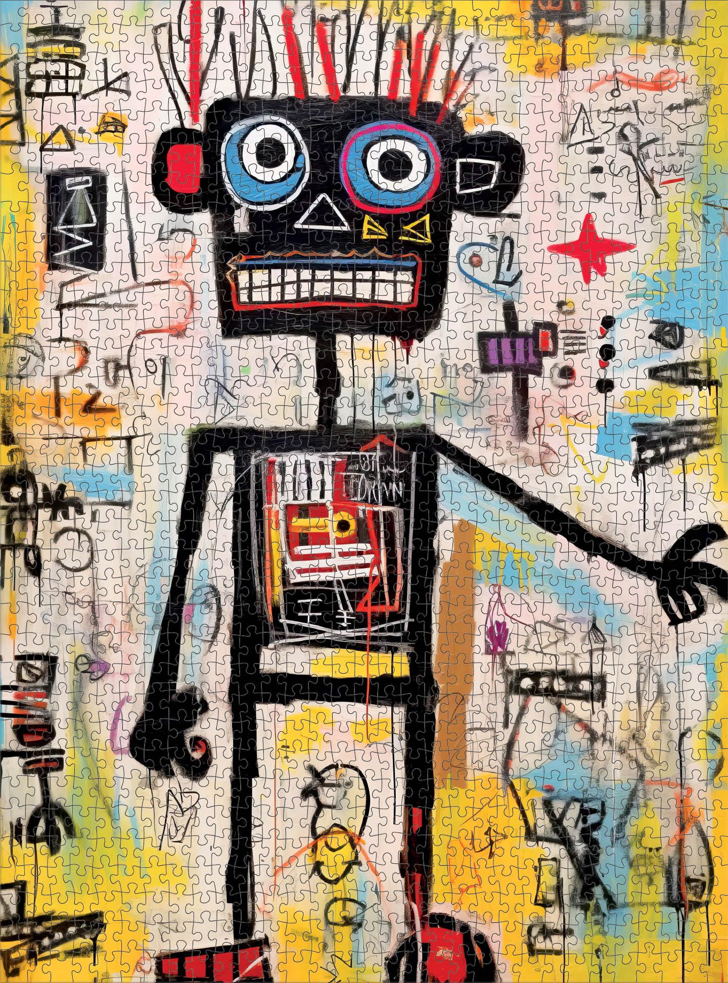 Cross & Glory - Neon Robot Rhapsody - 1000 Piece Jigsaw Puzzle for mature-themeds | Abstract Neo-Expressionism Art | Luminous Yellow Highlights | enhanced Quality | Vibrant Colors