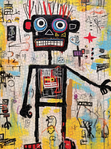 Cross & Glory - Neon Robot Rhapsody - 1000 Piece Jigsaw Puzzle for mature-themeds | Abstract Neo-Expressionism Art | Luminous Yellow Highlights | enhanced Quality | Vibrant Colors