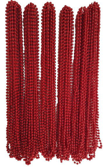 Dondor Enterprises Festive Metallic Beaded Necklaces (30 Pack, RED)