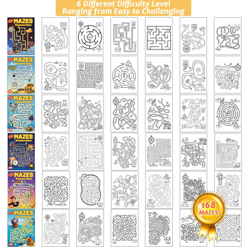 Wiooffen 168 Pages Treasure Hunt Maze Books For Kids Ages 3-8, 6-Pack- 6 Beginner Level Kids Activity Books Busy Books - Treasur