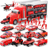JOYIN 25 in 1 Fire Truck Vehicle Toy Set with Sounds and Lights, Fire Engine Vehicles in Carrier Truck, Mini Rescue Emergency Fi
