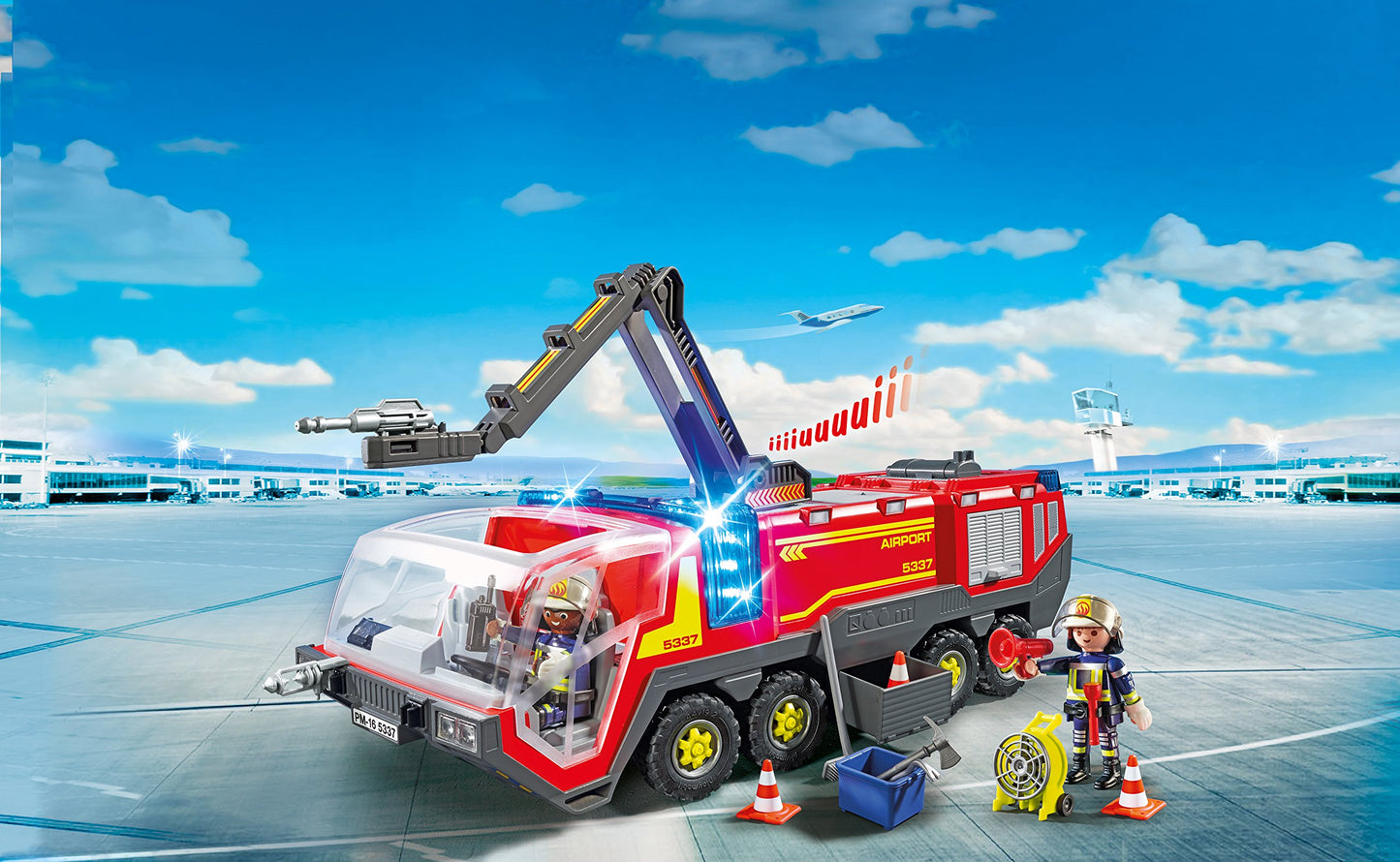 Playmobil Airport Fire Engine Building Set with Lights & Sound, Model 5337, Multi Color, Plastic Material