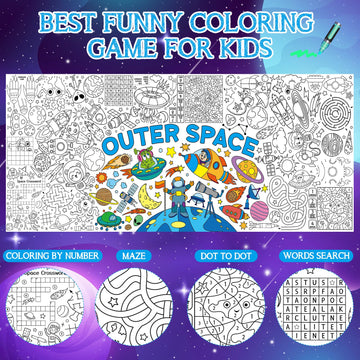 Outer Space Giant Coloring Poster For Kids 30 X 72 Inch, Space Large Coloring Poster Tablecloth, Outer Space Themed Color-In Act