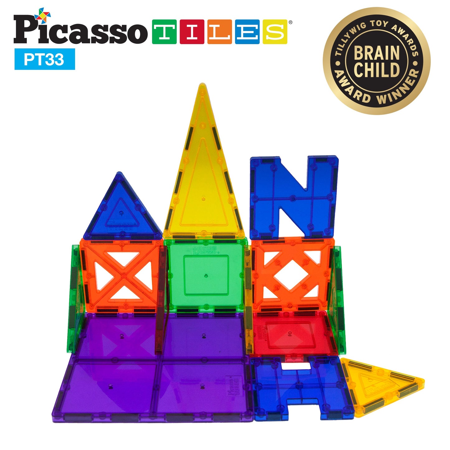 Picassotiles Educational Set Magnetic Building Tiles With Unique Shapes & Clear Box Tile 3D Magnet Construction Block Different