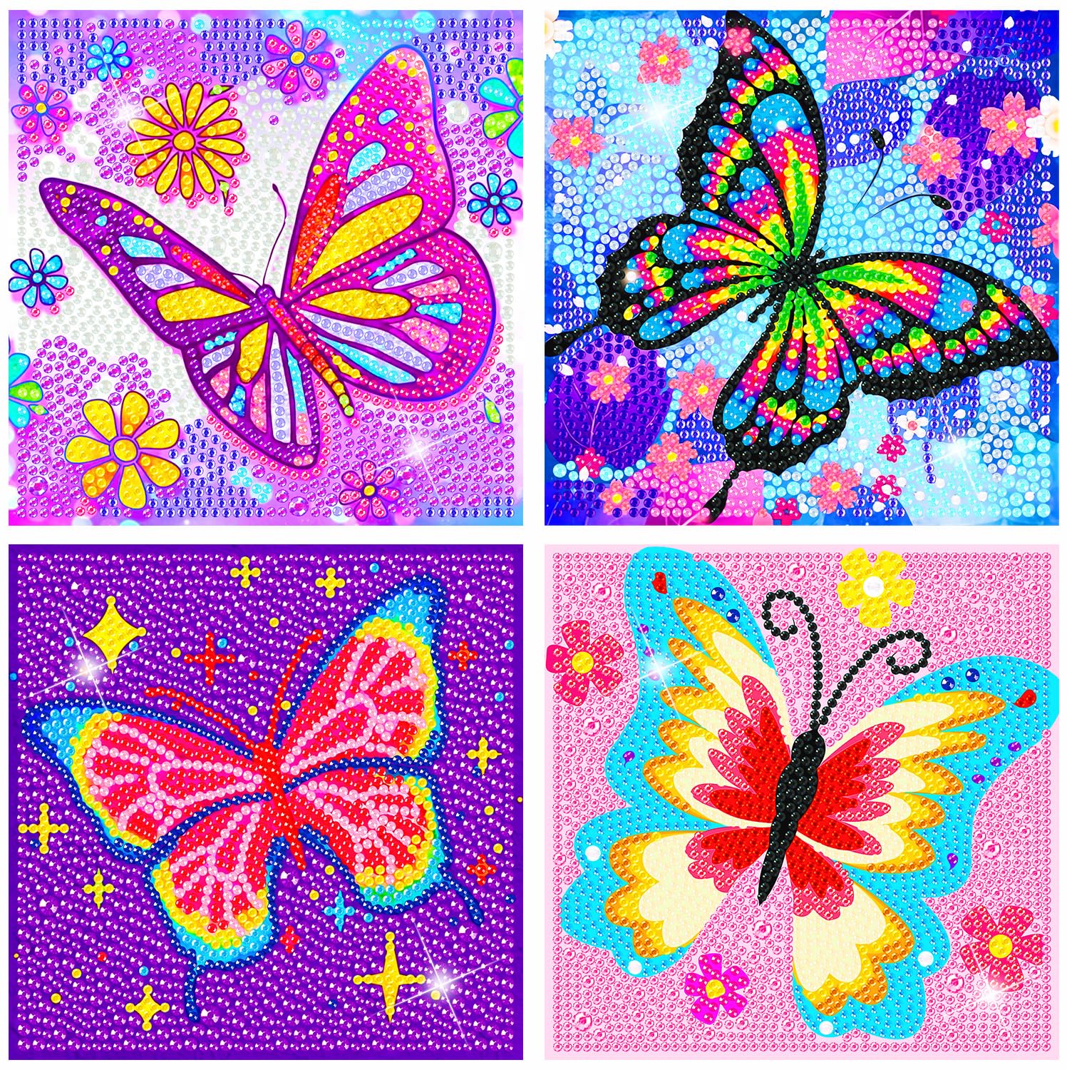 igoodom 4 PCS Diamond Art Kits for Kids, Butterfly Small Diamond Painting Kit, Small Diamond Art Kits for Kids Ages 4-8-12, DIY 