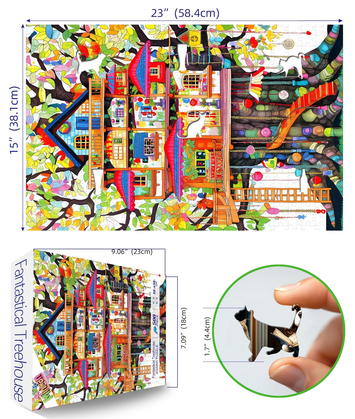 MINIWAN 500 Piece Jigsaw Puzzle - Whimsical Treehouse Art, 15"x23", Cardboard, Colorful Nature-Themed Family Game, Model BFJIUJIU-002