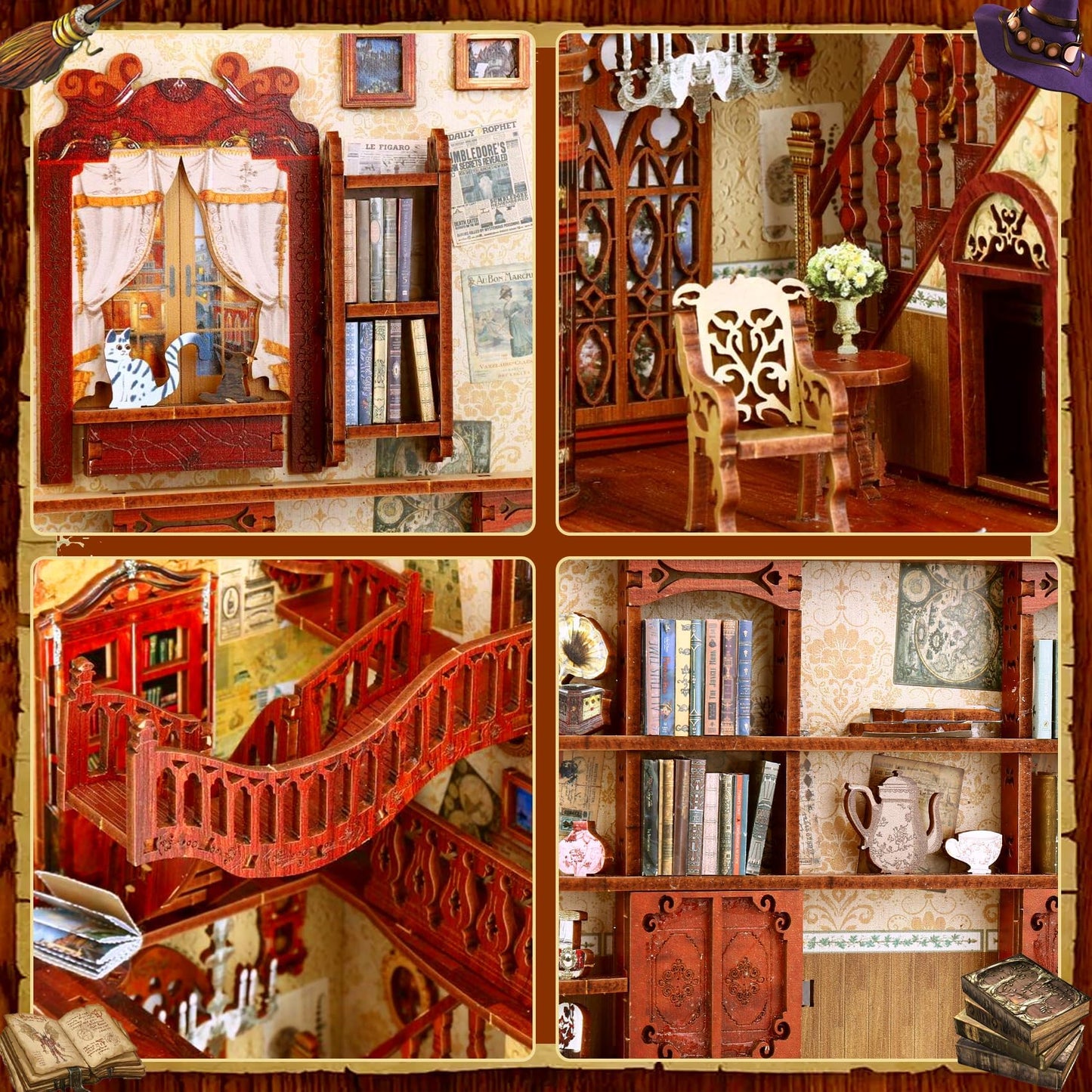 Criolpo Book Nook Kit - Diy Dollhouse Booknook, Book Nook Miniature Kit For Bookshelf Insert Decor Crafts For Adults Teen Hallow