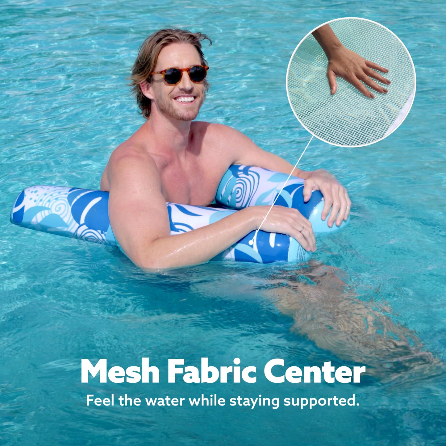 SLOOSH Hammock Pool Floats Adults, 4-in-1 Multi-Purpose Inflatable Pool Floaties PVC Water Hammock Lounge (Tropical Leaves-Blue)