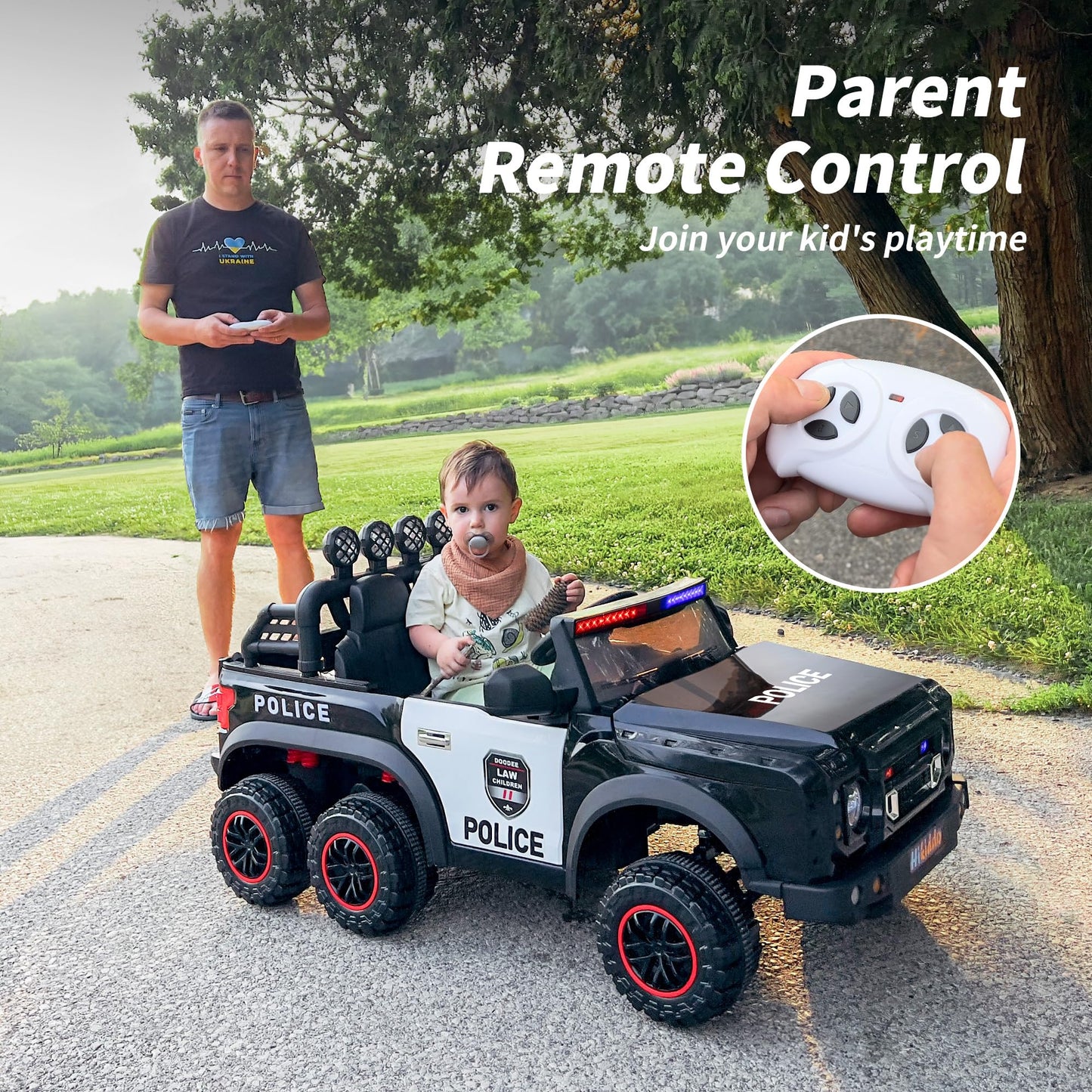 Hikiddo Electric Police Car For Kids 2 Seater, 24V 4Wd Ride On Toy For Big Kids With Remote Control, 4X200W Motors, 5Mph Max Spe