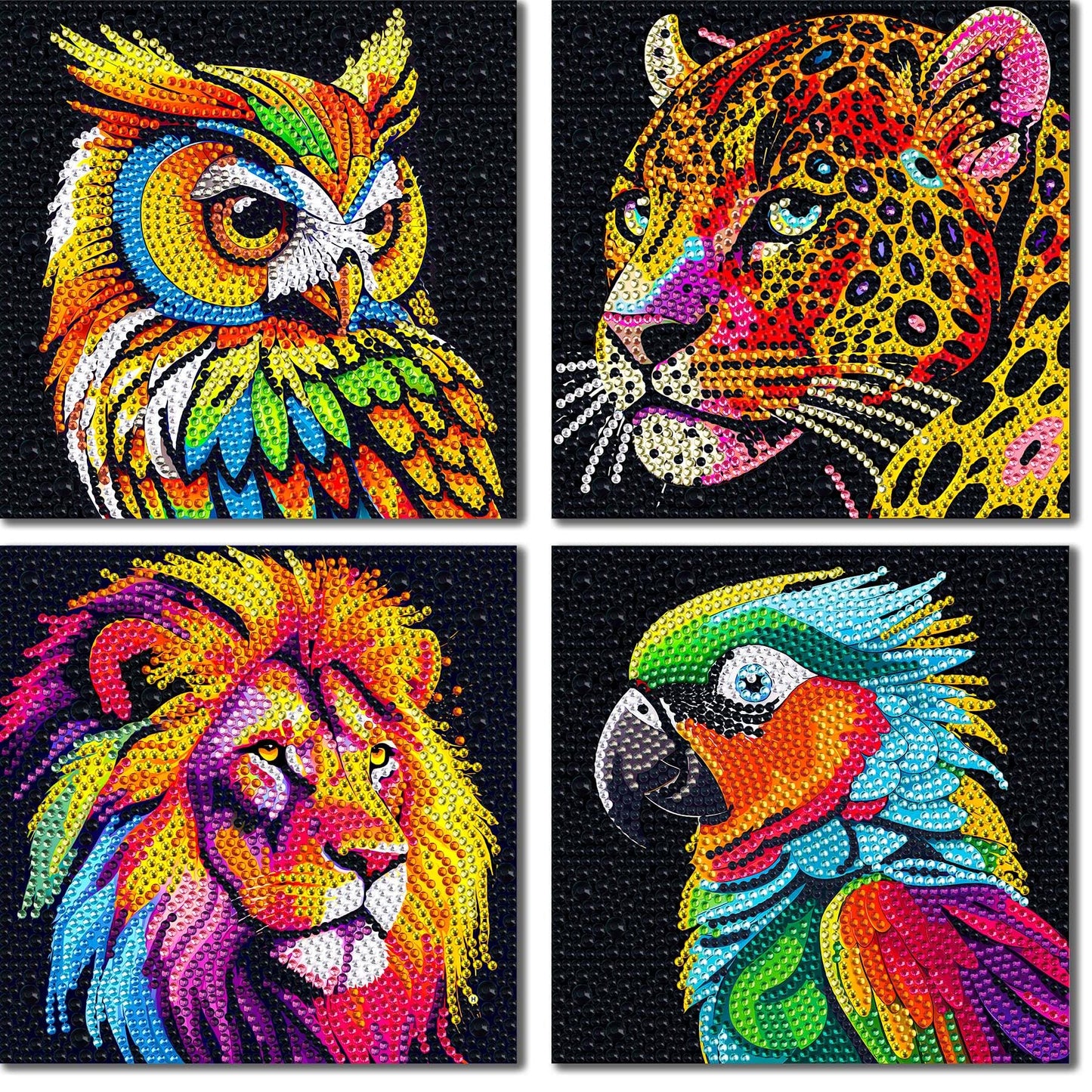 UiSdfuy Diamond Art Kits for Kids Ages 8-12, Arts & Crafts, Gem Art 4 Pack Diamond Painting 6 X 6 (4-Lion)