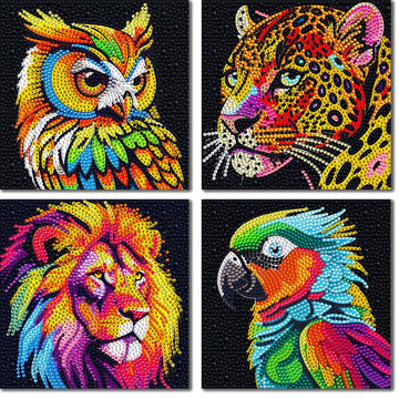 UiSdfuy Diamond Art Kits for Kids Ages 8-12, Arts & Crafts, Gem Art 4 Pack Diamond Painting 6 X 6 (4-Lion)