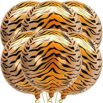 Big, Tiger Balloons For Birthday Party - 22 Inch, Pack Of 6 | Tiger Stripe Balloons For Tiger Party Decorations | Tiger Print Balloons | Tiger Decorations For Party | Tiger Birthday Decorations
