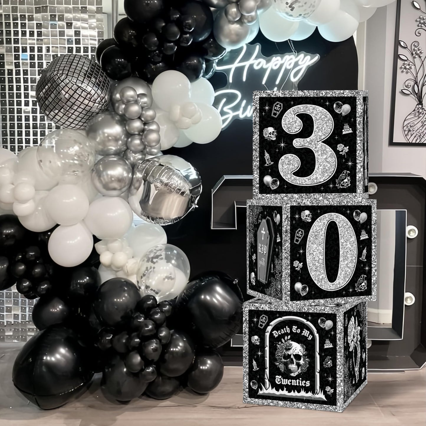 Death To My 20S Decorations 30Th Birthday Decorations Boxes For Her Him, Rip To My 20S Balloon Blocks Black Balloon Boxes With L