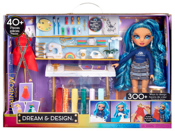 Rainbow High Dream & Design Fashion Studio Playset. Fashion Designer Playset With Exclusive Blue Skyler Doll. Plus Easy No Sew Fashion Kit. Gift For Kids 4-12 & Collectors