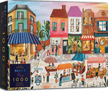 Elena Essex Puzzles 1000 Pieces - Market Day  Puzzles for mature-themeds 1000 Pieces  Summer Landscape Shops Village Town Scene Puzzle  Size 28 x 20 inches