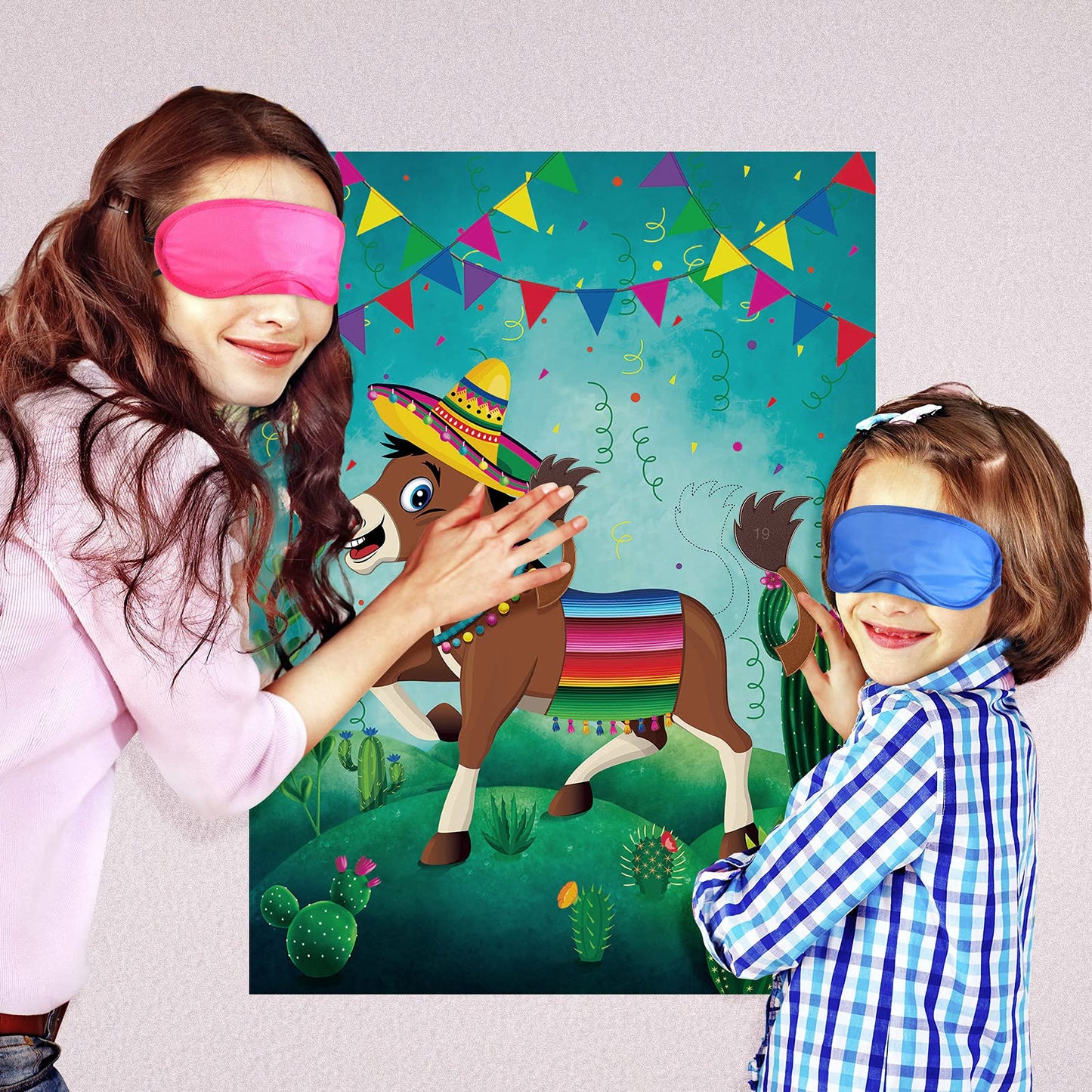Pin The Tail On The Donkey Party Game, Mexican Donkey Game Poster Come Extra With Donkey Tail And Eye Masks For Donkey Party Favors, Kids Birthday Party, Fiesta Party