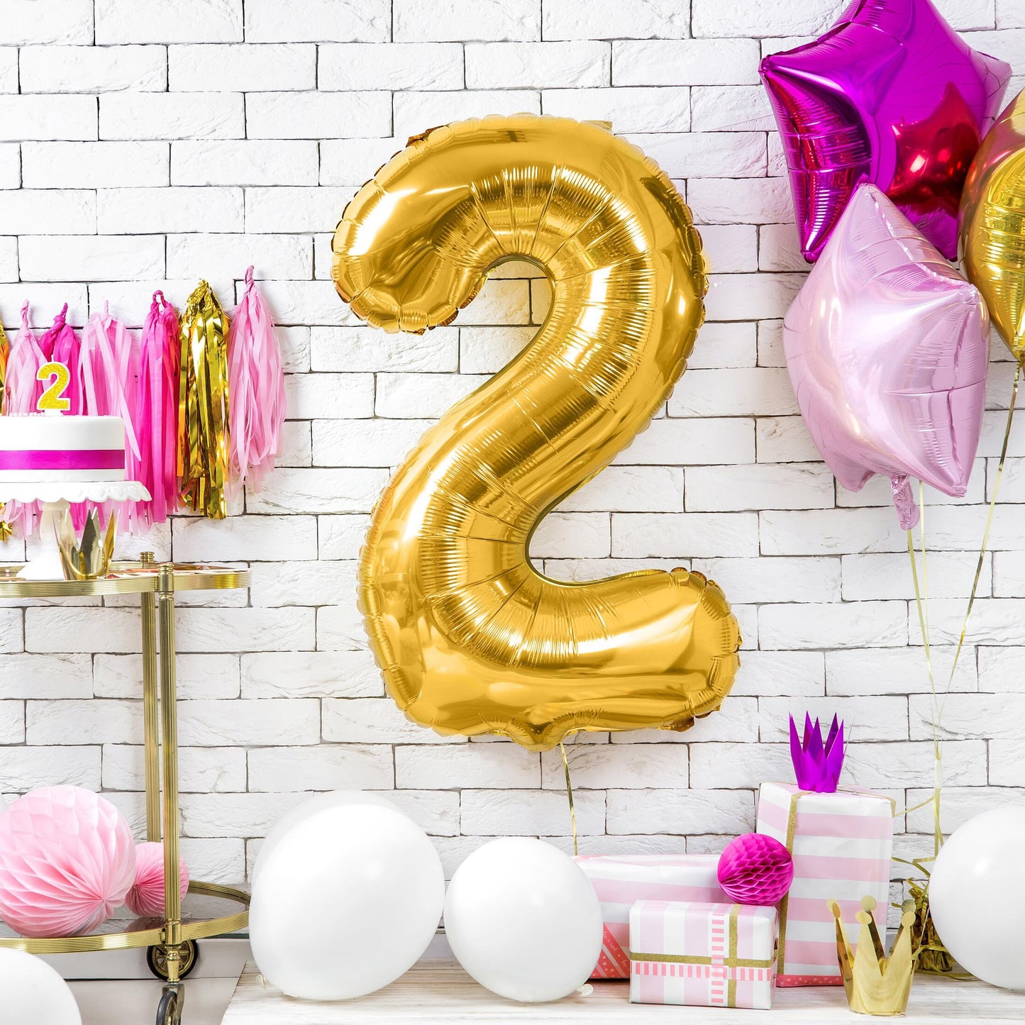 Paticool Gold Number 2 Balloon, 40 Inch Large Number Foil Mylar Balloons For 2Nd Girl Boy Birthday Party Celebration Decorations