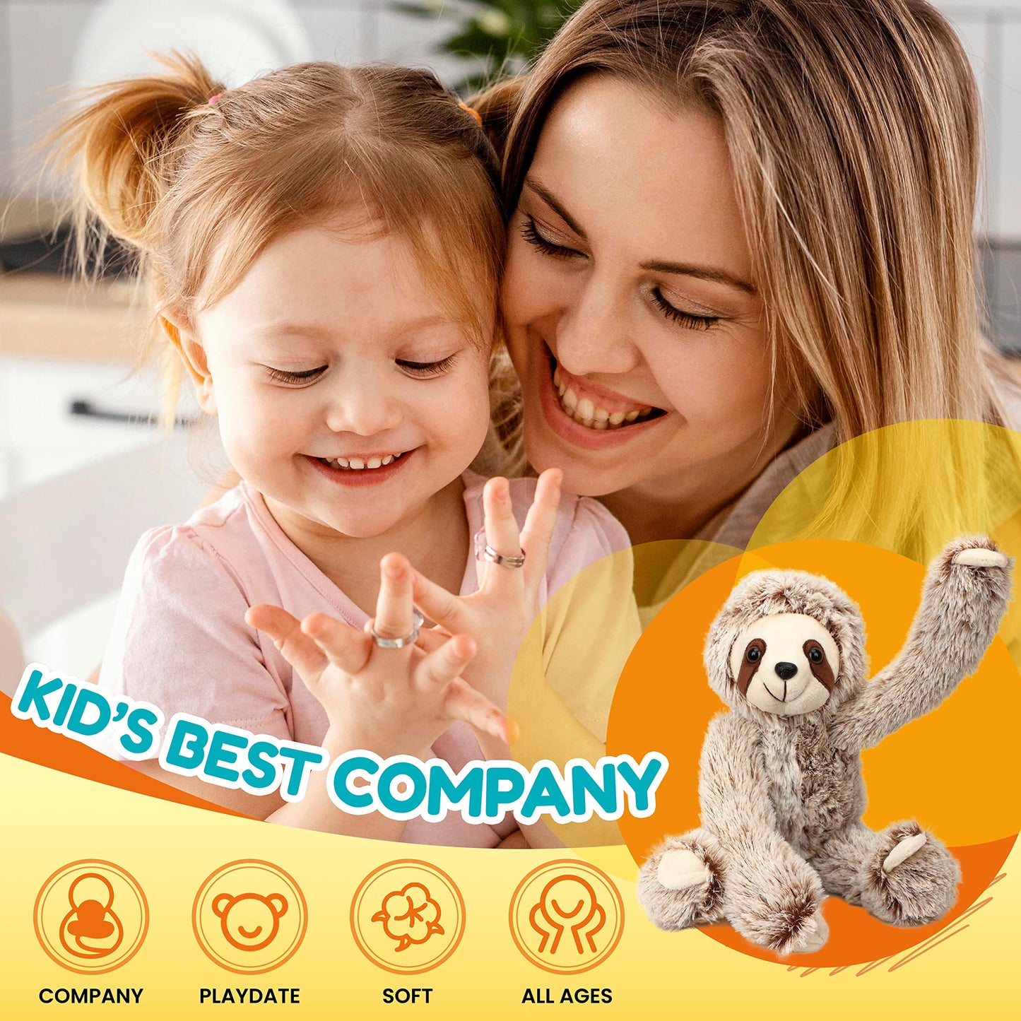 Easfan 17'' Sloth Stuffed Animal Realistic Cute Plush Toy Soft Tree Sloth Plushie Stuff Adorable Birthday For Kids Boys Girls, B