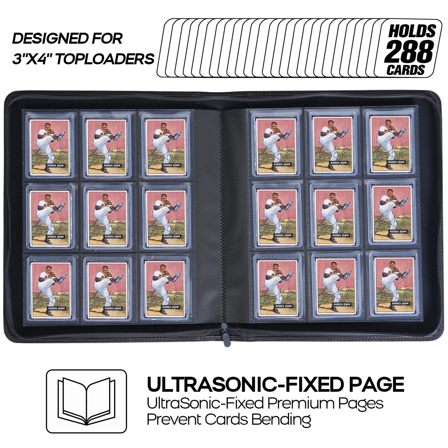 D DACCKIT Toploader Binder  Holds 288 Top Loaders - 9-Pocket Top Loader Binder for 3 x 4 Rigid Card Holders for Trading Cards or Sports Cards  Model A - Light Pink