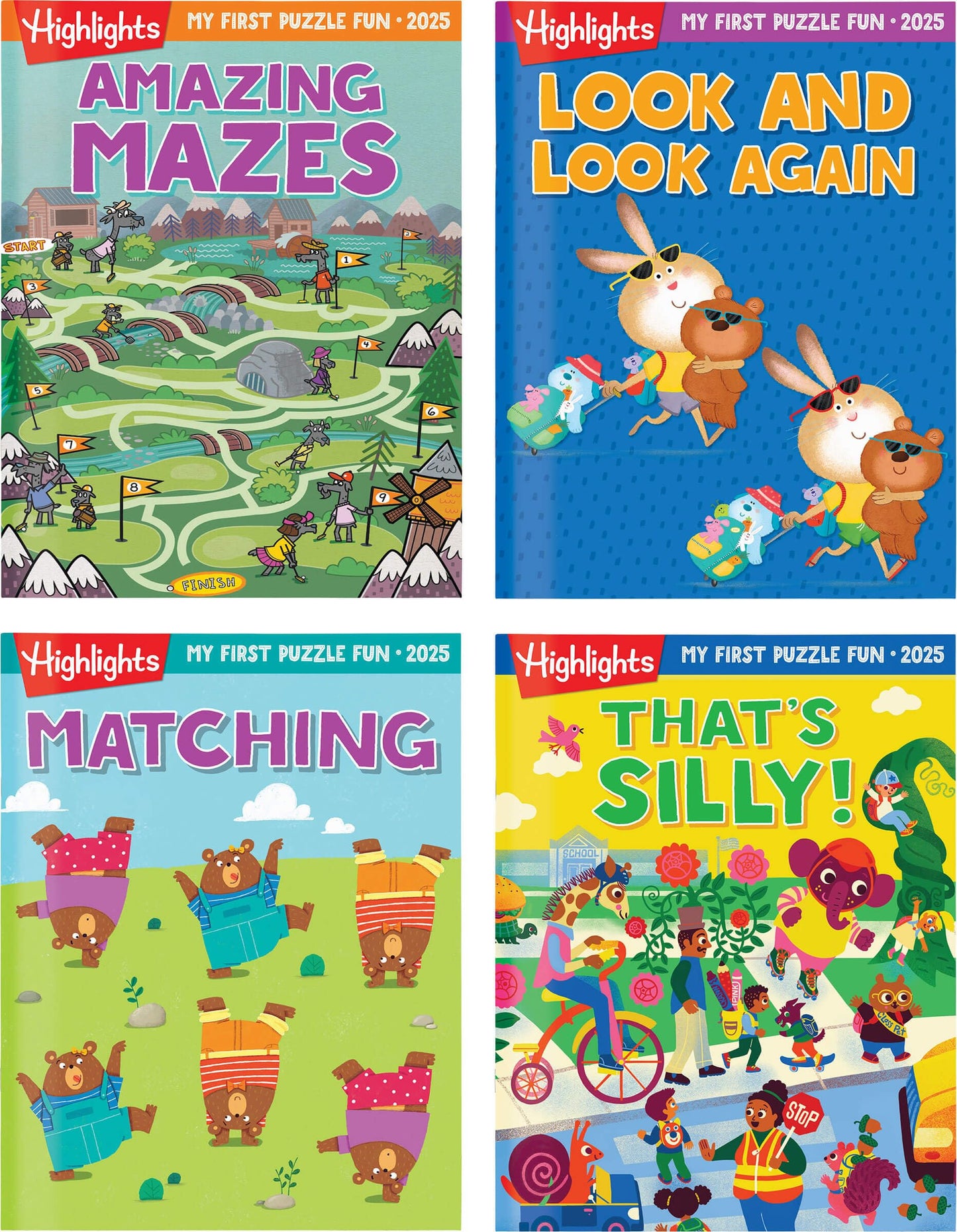Highlights My First Puzzle Fun 2025 - 4-Book Set for Kids 3-6, Brain-Boosting Activities, Matching, Mazes, Spot-The-Differences