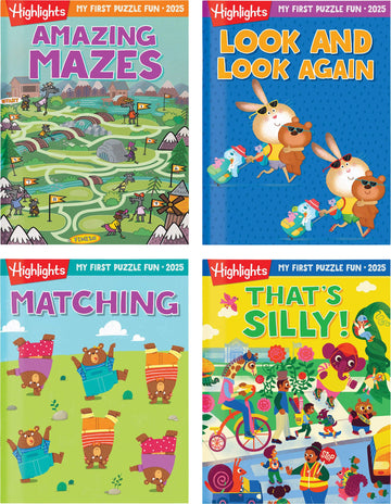 Highlights My First Puzzle Fun 2025 - 4-Book Set for Kids 3-6, Brain-Boosting Activities, Matching, Mazes, Spot-The-Differences