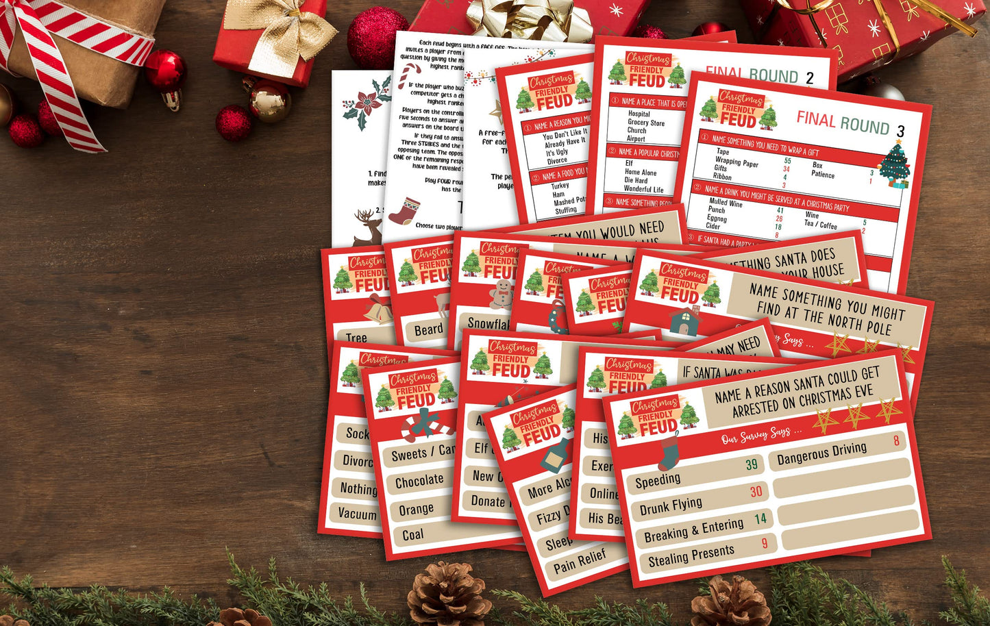 Christmas Friendly Feud Quiz, Baby Shower Game Night, Christmas Party Game, Family Activity, Feud Trivia Quiz, Holiday Games For Adults Coworkers Groups Christmas Party Supplies-003