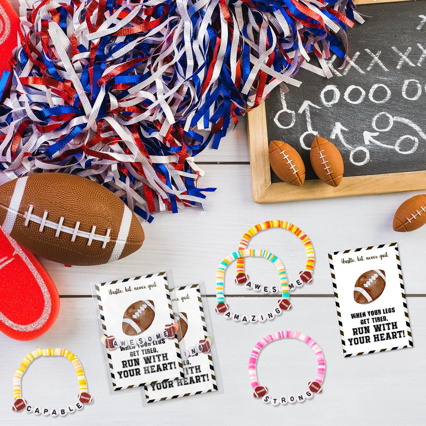 Zeyune 20 Set Football Bracelets Football Team Gifts Bulk for Women Men Stackable Clay Bead Adjustable Bracelets Inspirational S