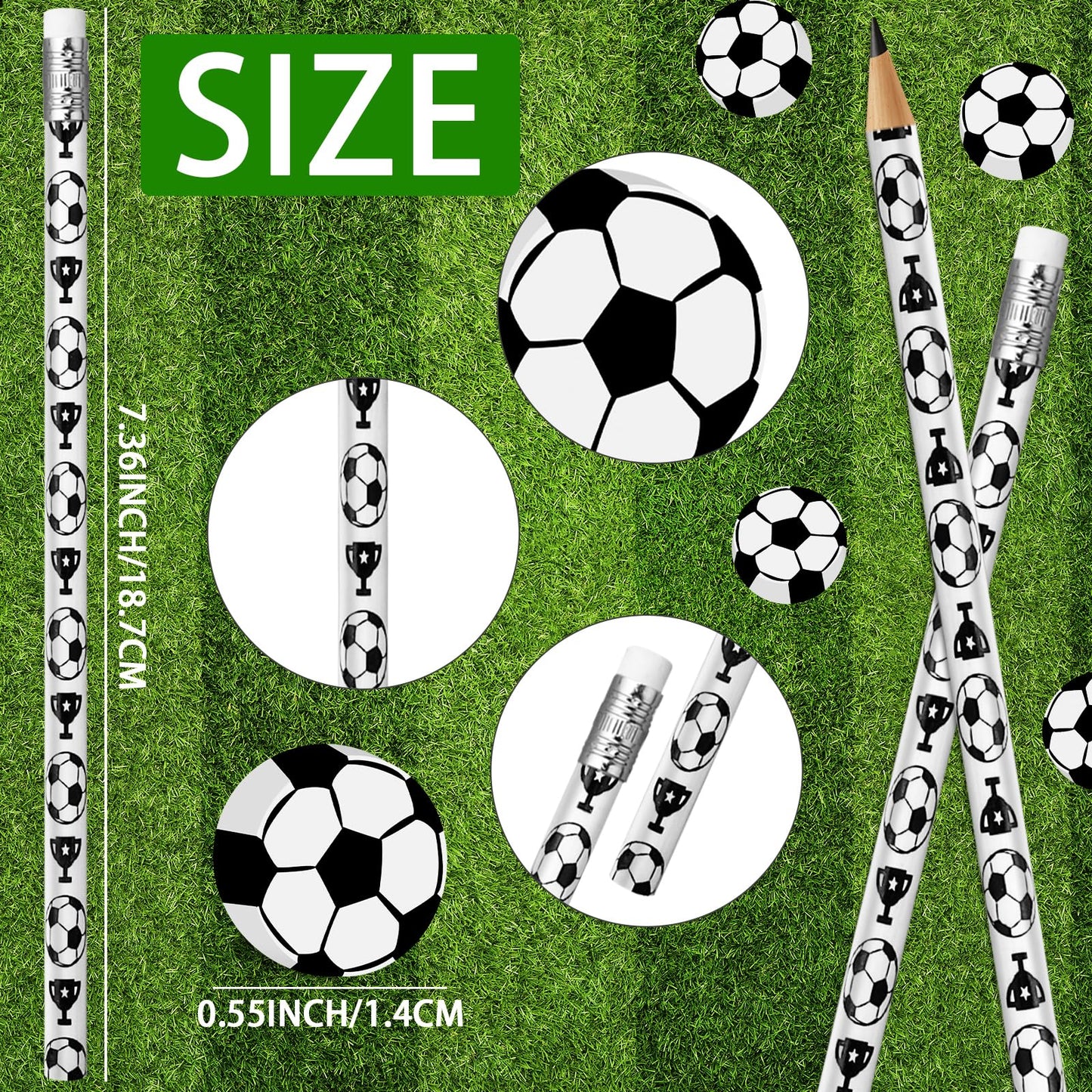 Moncinday 60PCs Soccer Pencils Soccer Erasers for Kids Wooden Pencils for Soccer Themed Birthday Party Favors Students Stationer
