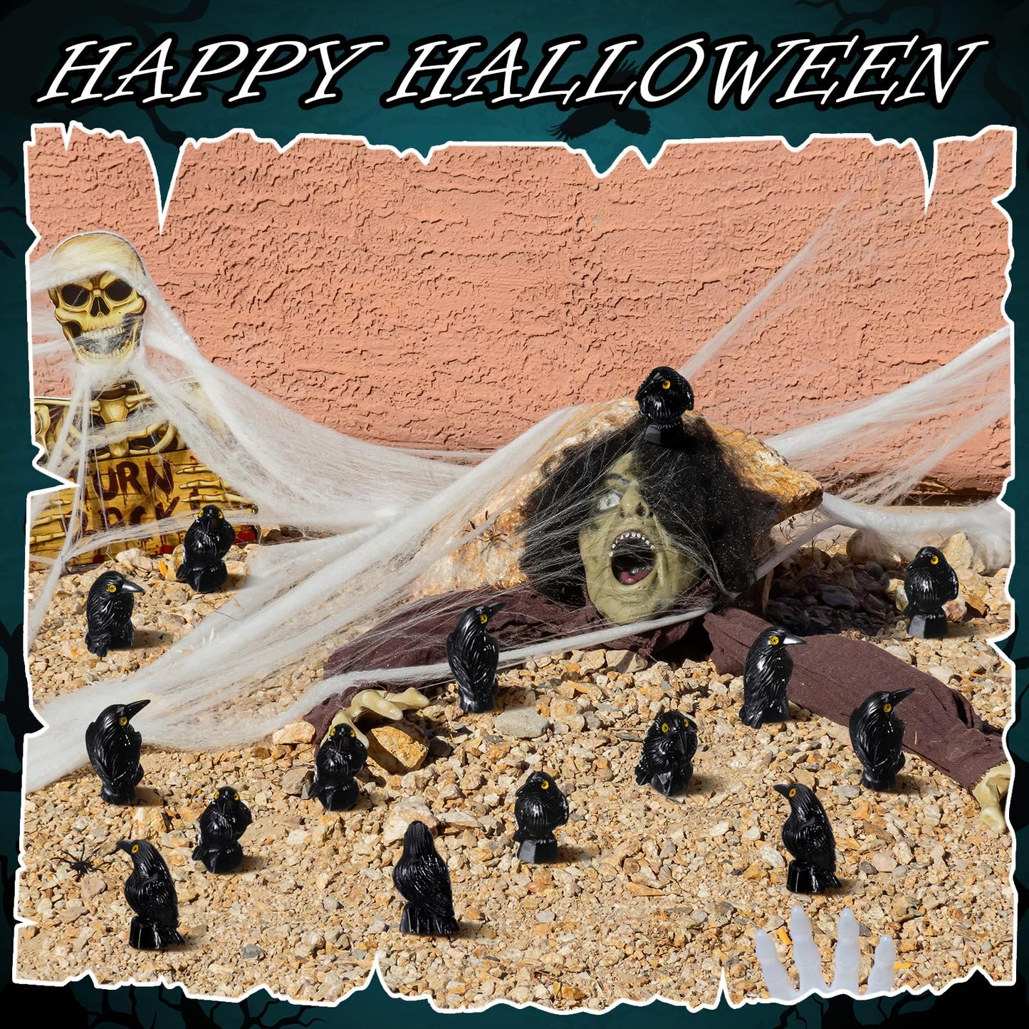 50 Pcs Mini Halloween Figurines Miniature Crows Mini Resin Figures Black Raven Halloween Decor Mini Resin Animals For Mini House